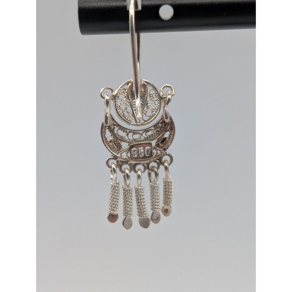 Peruvian Marked 950 Sterling Silver Filigree Handmade Inca Andean Drop Earrings image 6